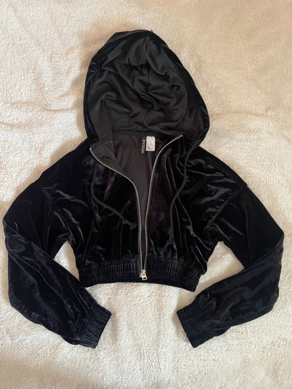 H&M Cropped Velour Zip-Through Hoodie